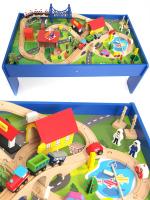 Игровой набор деревянной железной дороги со столом "База Игрушек", 88 деталей