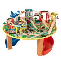 Деревянная железная дорога "Наш город", 80 элементов со столом